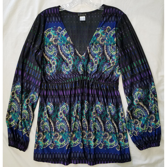 Venus NWOT Paisley Long Sleeve V-neck Elastic Waist Super Soft Stretchy Sz M - Picture 11 of 11